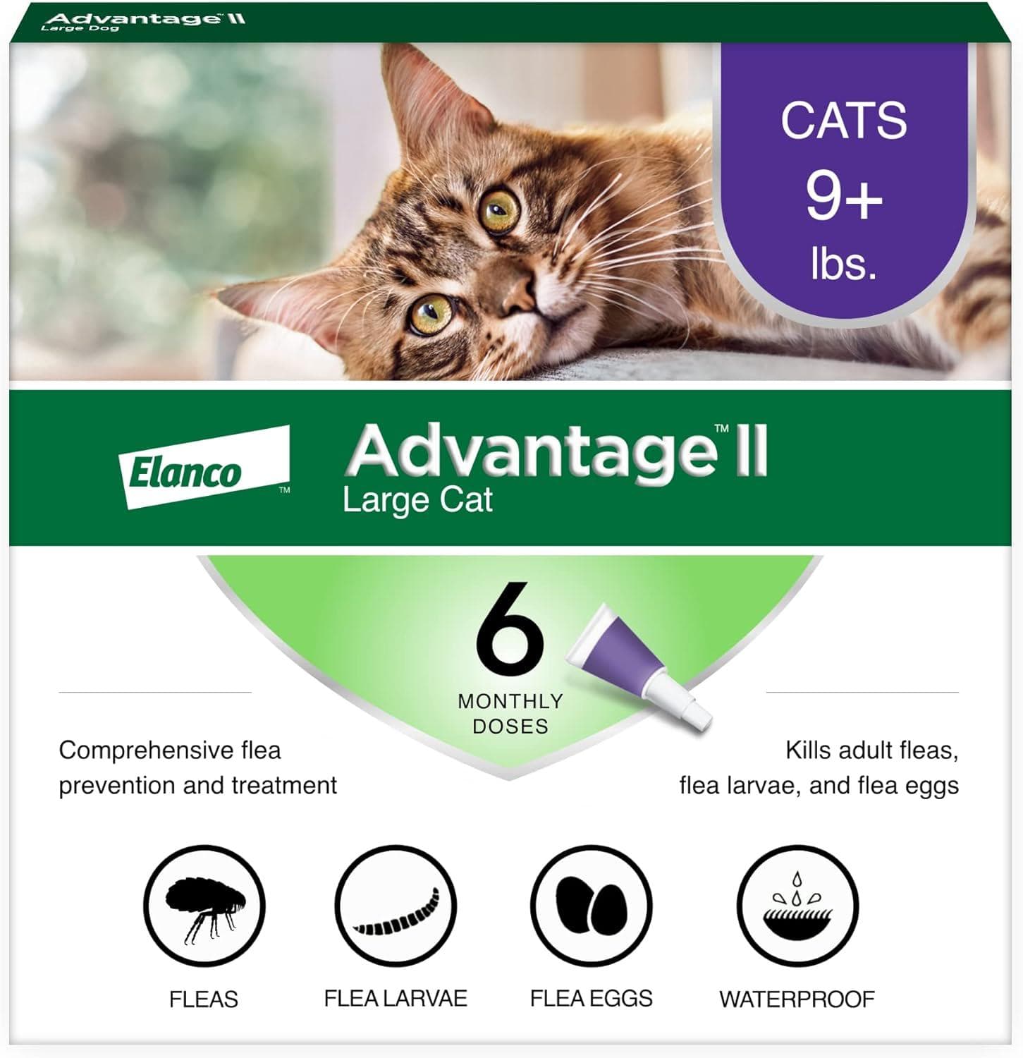 Advantage II Large Cat Flea Treatment – Cats Over 9 lbs – 6-Month Supply