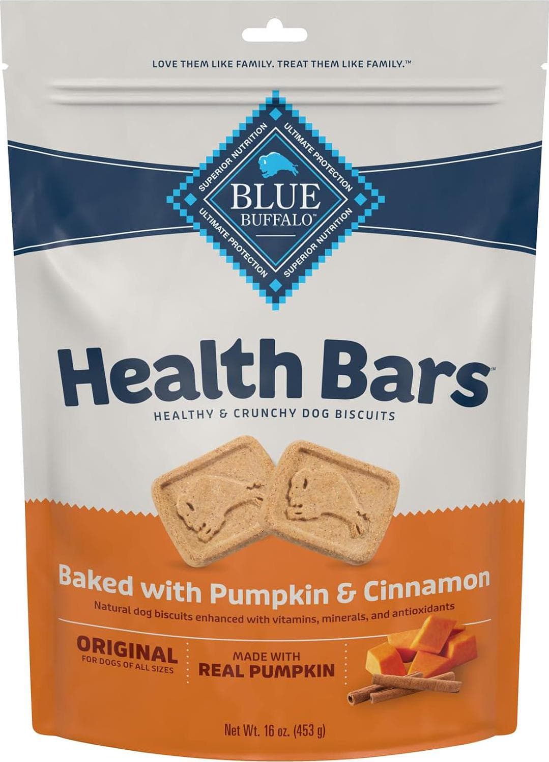 Blue Buffalo Health Bars Crunchy Dog Treats – Pumpkin and Cinnamon, 16 oz Bag