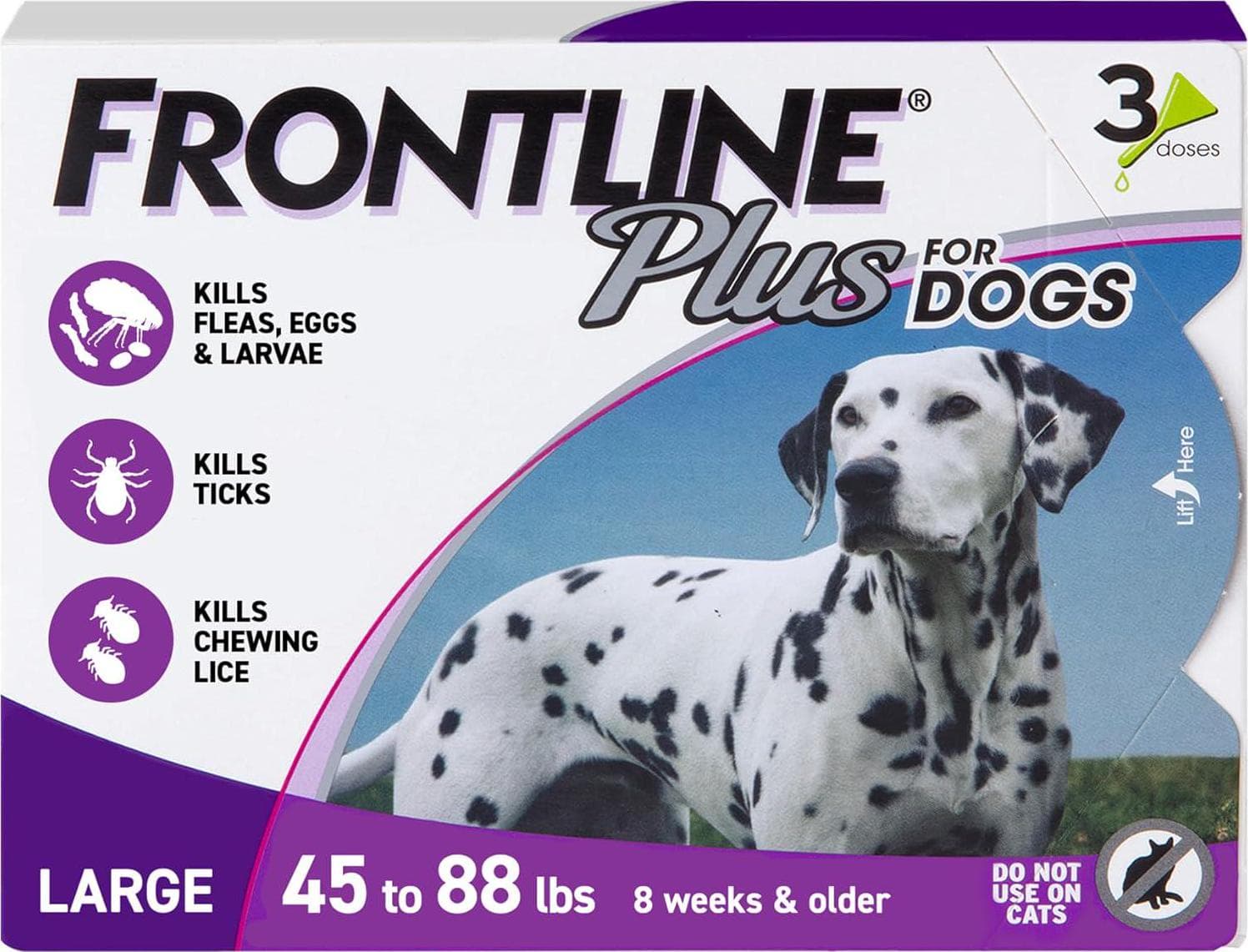 Frontline FRONTLINE Plus Flea and Tick Treatment for Large Dogs Up to 45 to 88 lbs., 3 Treatments