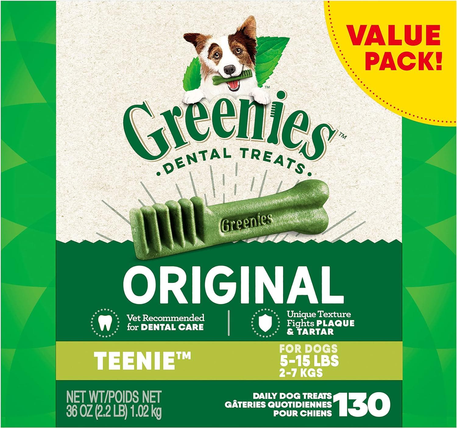 Greenies Greenies Original Teenie Natural Dental Care Dog Treats, 36 oz. Pack (130 Treats)