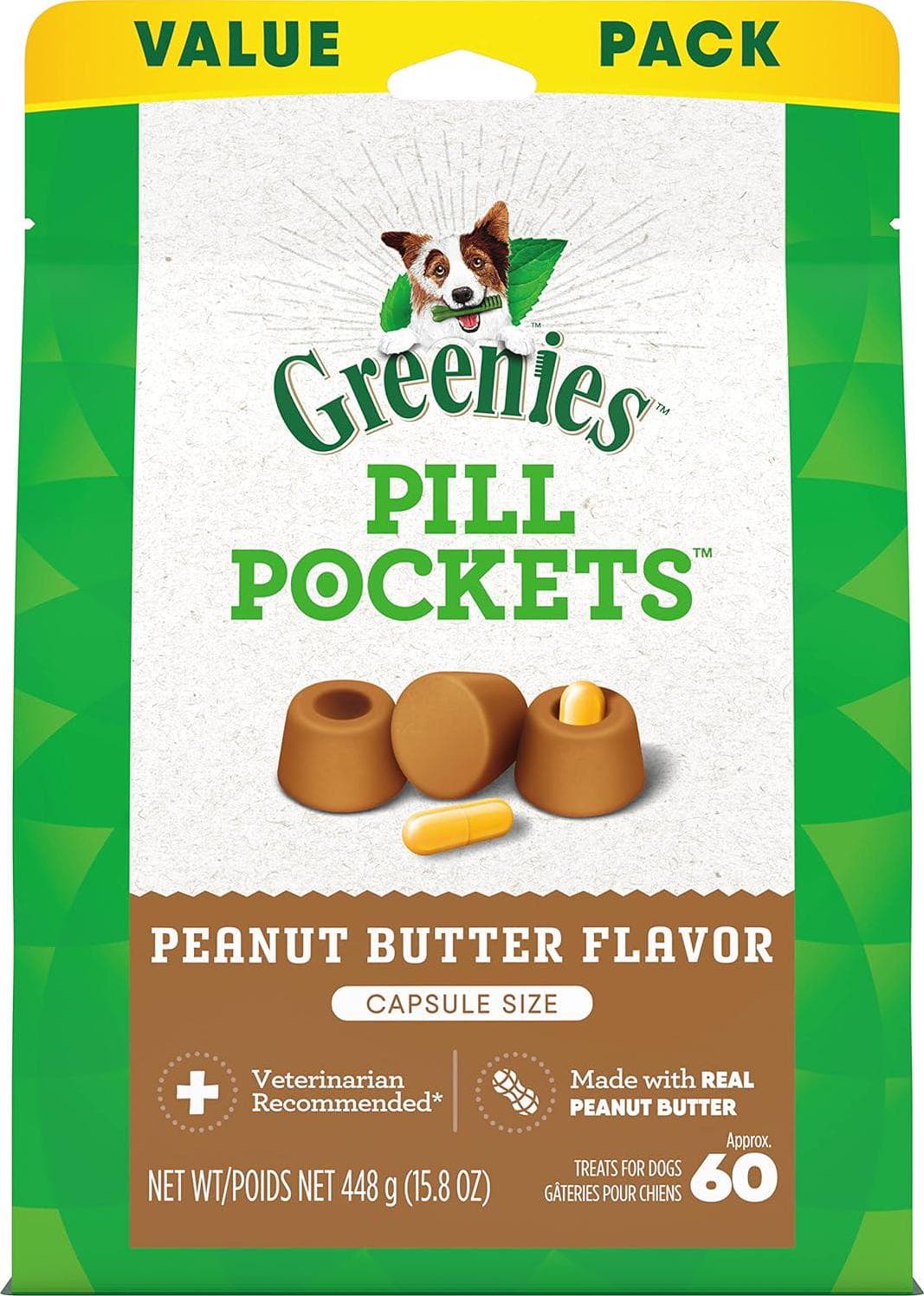 Greenies Pill Pockets for Dogs – Peanut Butter, 15.8 oz – 60 Treats