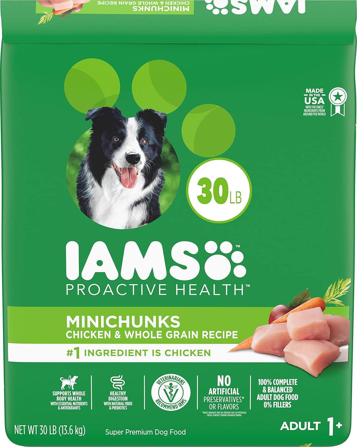 IAMS Proactive Health Minichunks Adult Dry Dog Food – Real Chicken, Whole Grains – 30 lb Bag