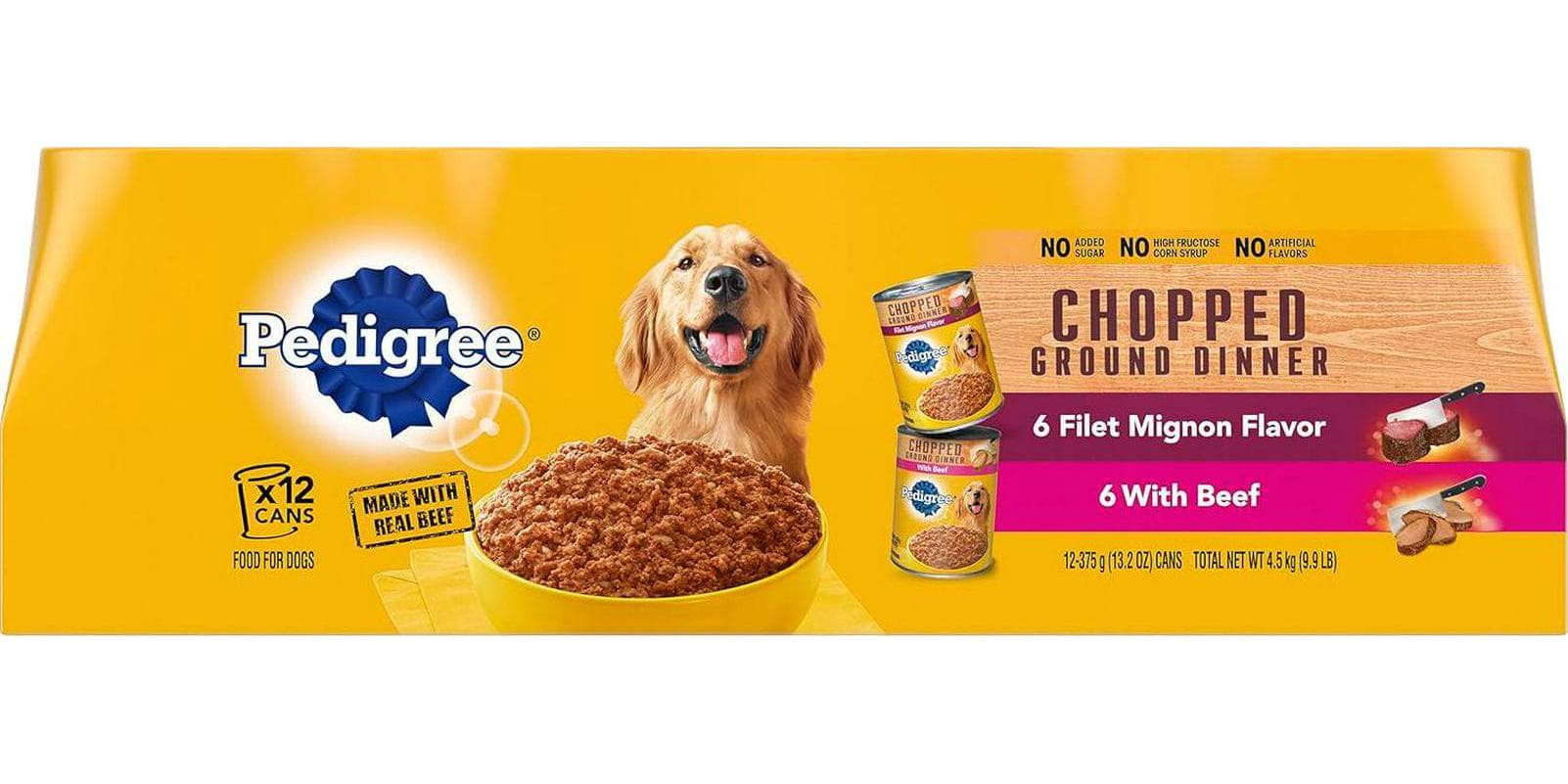 PEDIGREE Chopped Ground Dinner Adult Canned Dog Food Variety Pack – Filet Mignon Flavor and With Beef, 13.2 oz Cans, 12-Pack