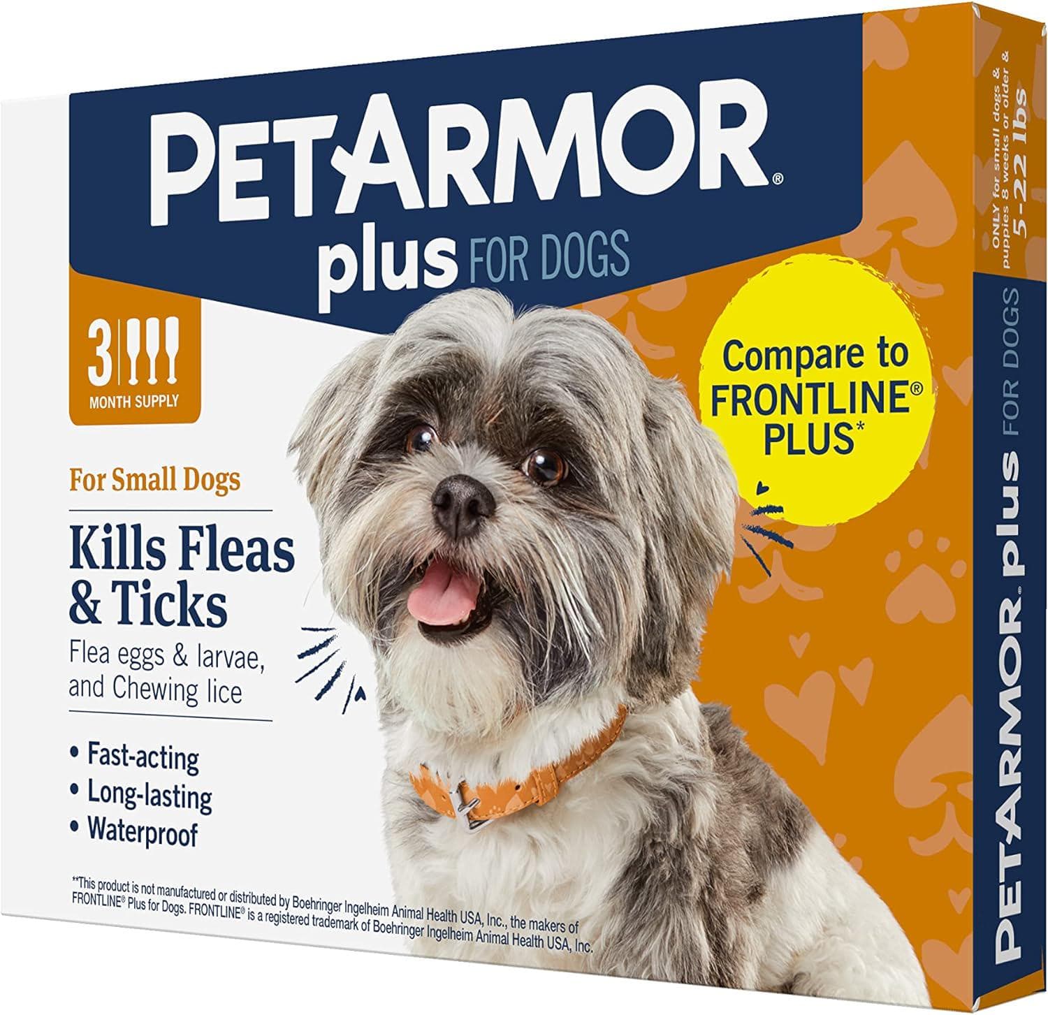 PetArmor Plus Flea and Tick Prevention for Small Dogs (5-22 lbs) – 3 Doses, Waterproof Topical