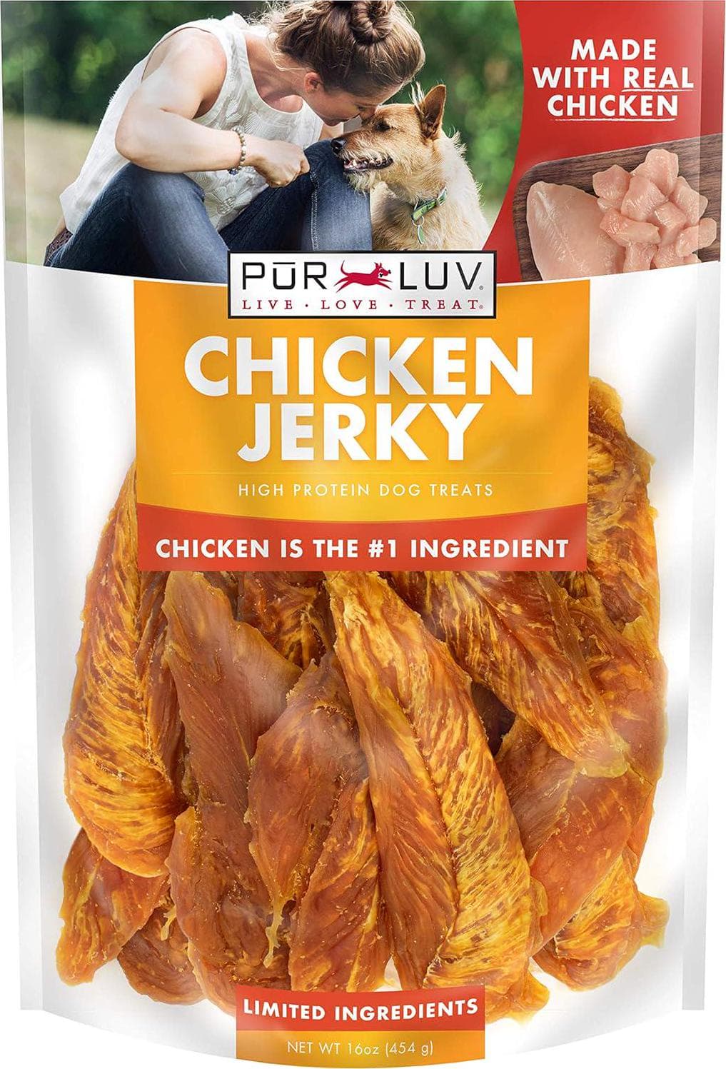 Pur Luv Chicken Jerky Dog Treats – 16 Ounces, 100% Real Chicken Breast, High Protein, Long-Lasting Chew