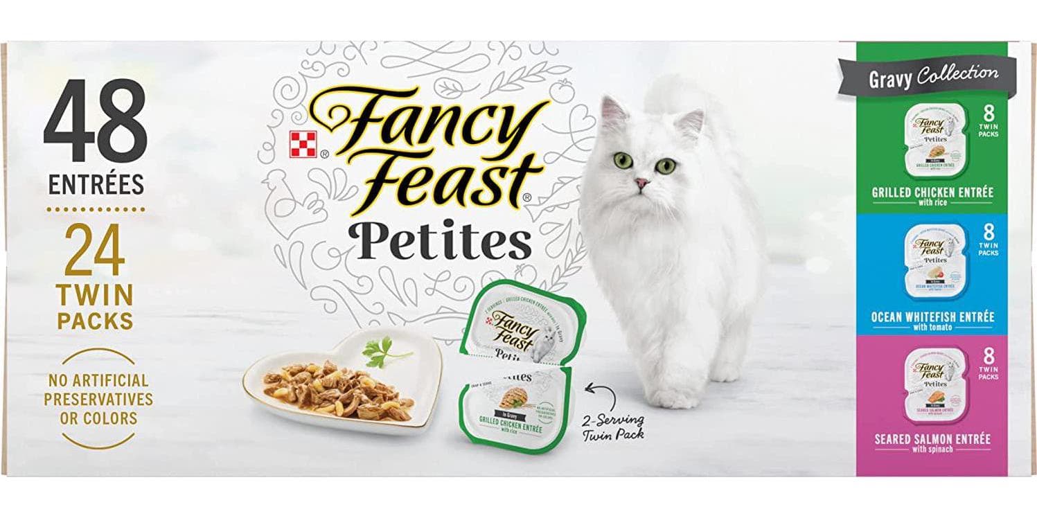 PURINA Fancy Feast Gourmet Wet Cat Food Variety Pack – Petites Gravy Collection, 48 Servings – (24 Pack of 2.8 oz Tubs)