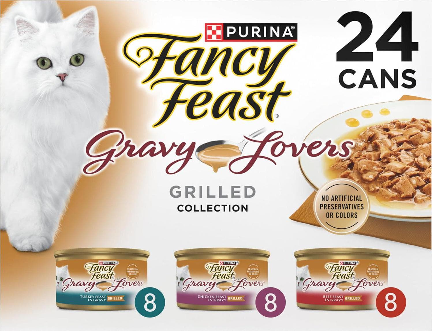 PURINA Fancy Feast Purina Fancy Feast Gravy Lovers Poultry and Beef Gourmet Wet Cat Food Variety Pack – (Pack of 24) 3 oz. Cans