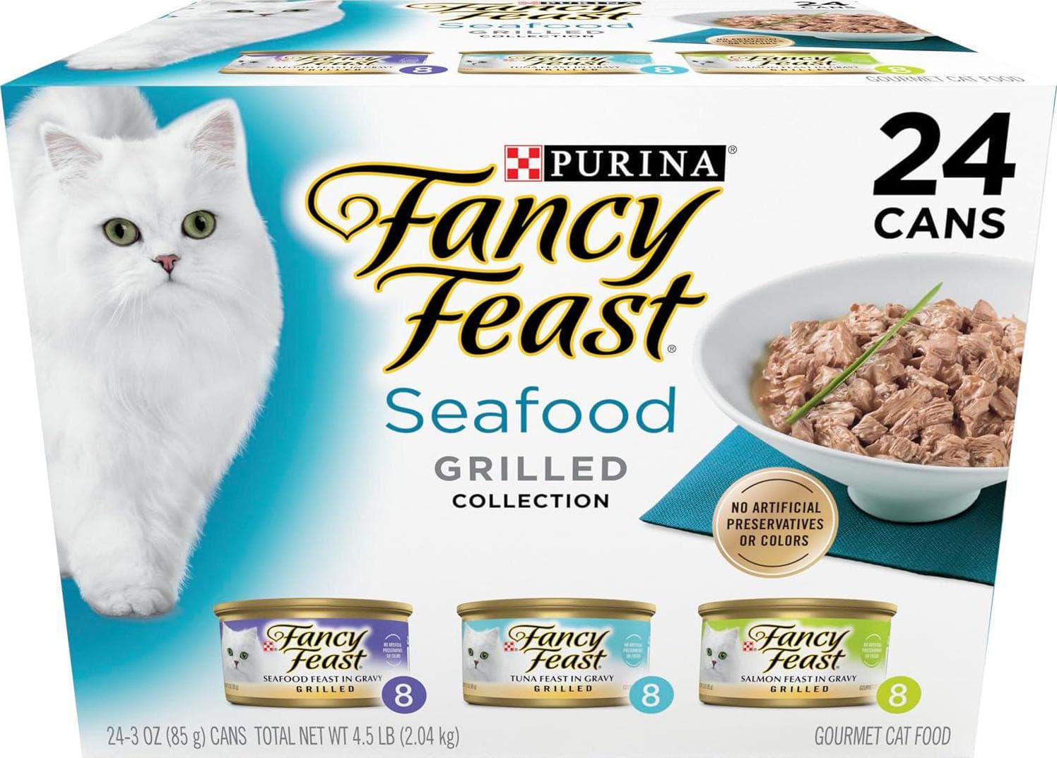 PURINA Fancy Feast Grilled Seafood Collection Wet Cat Food Variety Pack – 24 Cans, 3 oz Each