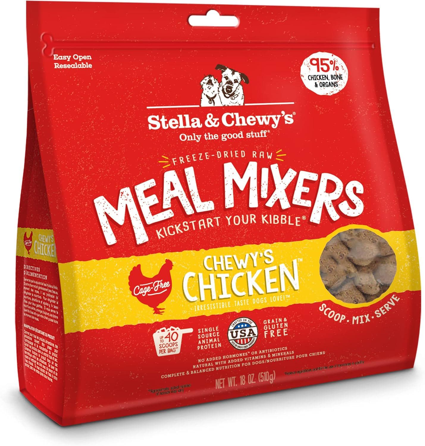 Stella & Chewy’s Freeze Dried Raw Chicken Meal Mixers – Grain-Free, Protein Rich – 18 oz Bag