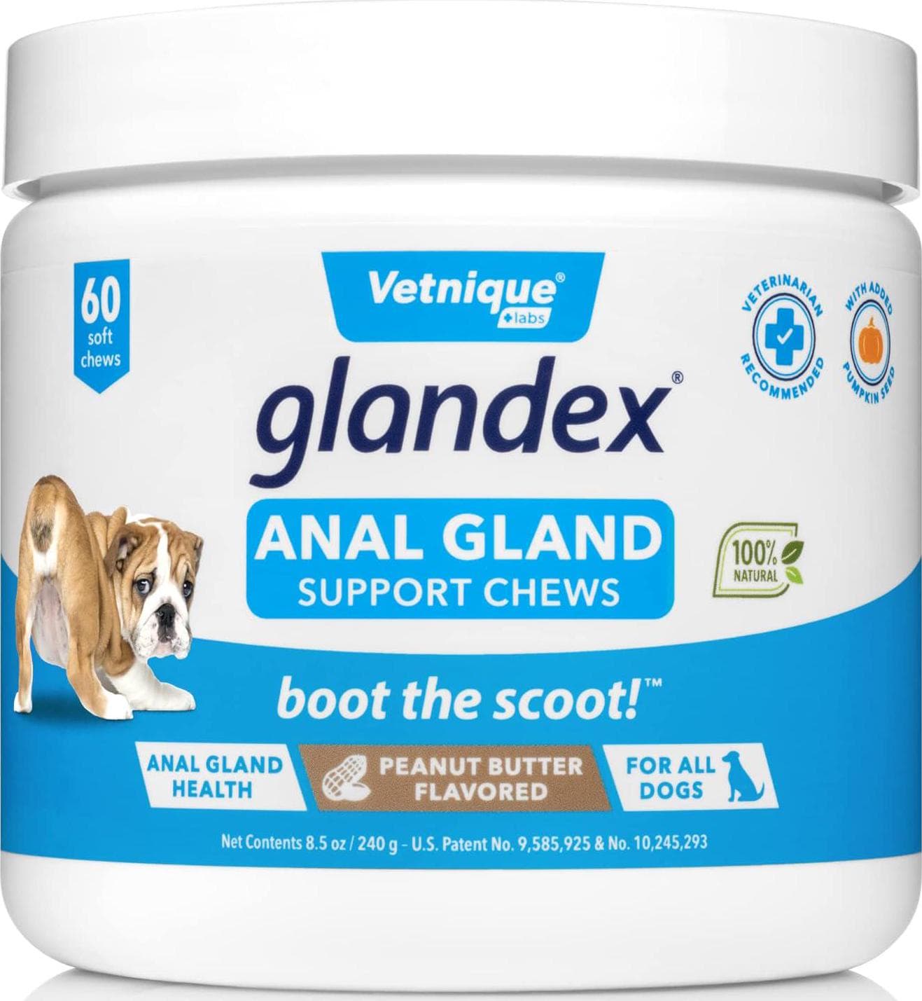 Vetnique Labs Glandex Anal Gland Soft Chew Treats for Dogs – Peanut Butter Chews, 60ct